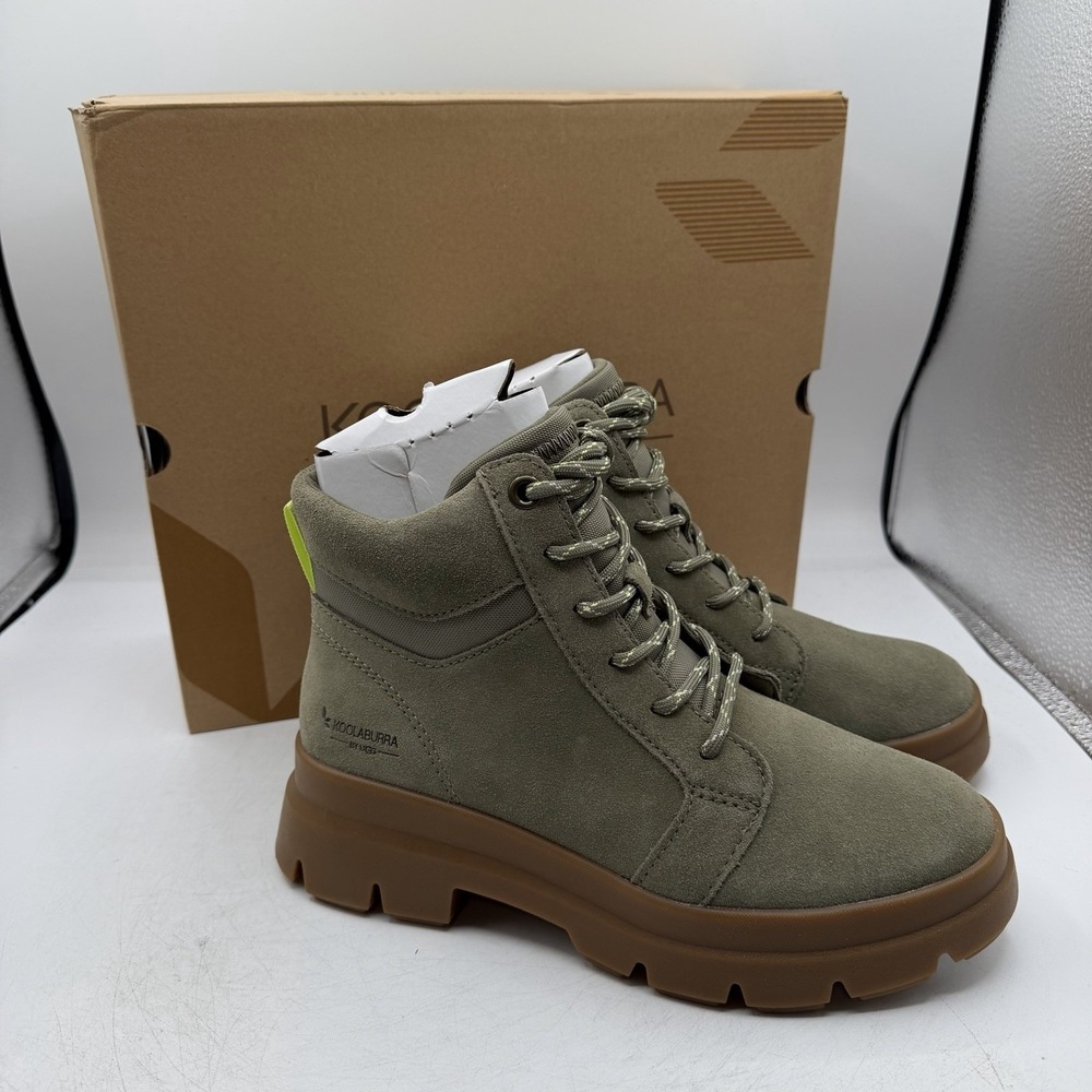 Koolaburra By UGG Jozie Boots Womens Sz 8 Limewash Green Lace‎ Up Ankle Faux Fur